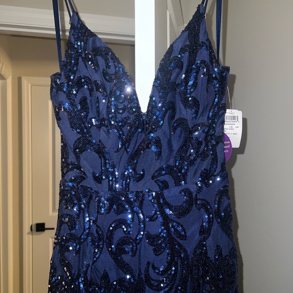 Navy Sequin Prom Dress